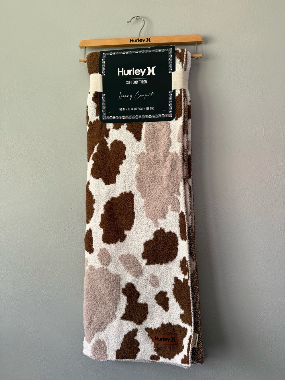 Hurley Brown & Cream Cow Pattern Plush Throw